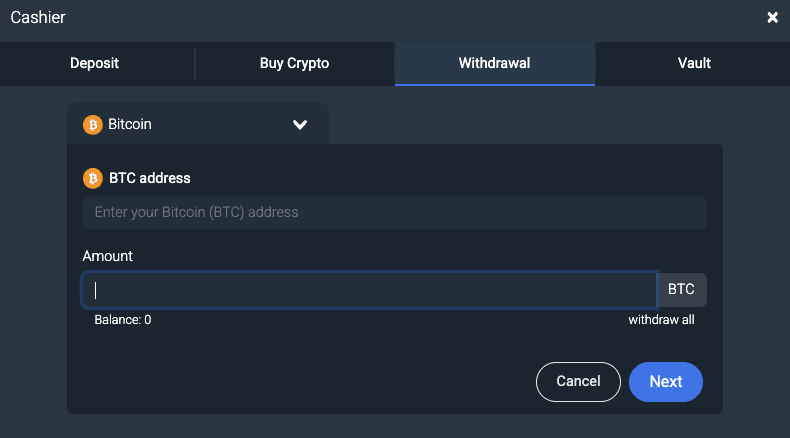 An image of the Bitler withdrawal window.